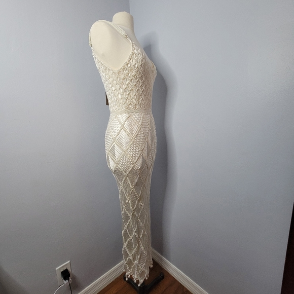 Crochet Maxi Dress Handmade Woven Silk Ivory Large Lined Palma Canaria Wedding - Picture 4 of 15